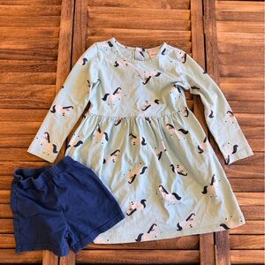 Hanna Andersson Light Blue Unicorn Dress Size 5 with Carters Navy Shorts Size 4